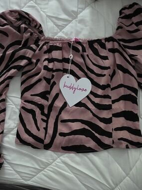 Buddy Love Pink and Black Zebra Off-Shoulder Top